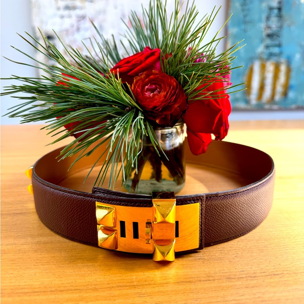 Hermes Collier de Chien 50  belt in burgundy with  Gold hardware